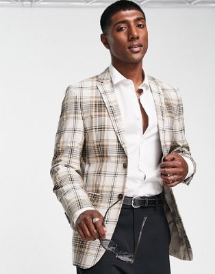 Selected Homme slim fit check blazer in beige