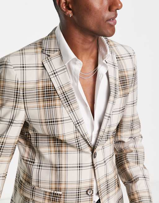 Beige blazer mens slim on sale fit