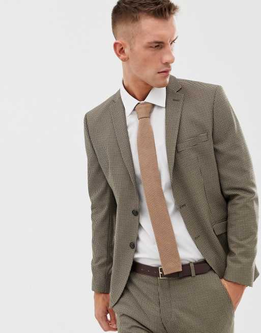 Selected Homme - Slim-fit pantalon met pied-de-poulemotief in beige, 2 van 3