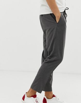 Selected Homme - Slim-fit cropped broek met trekkoord in grijs