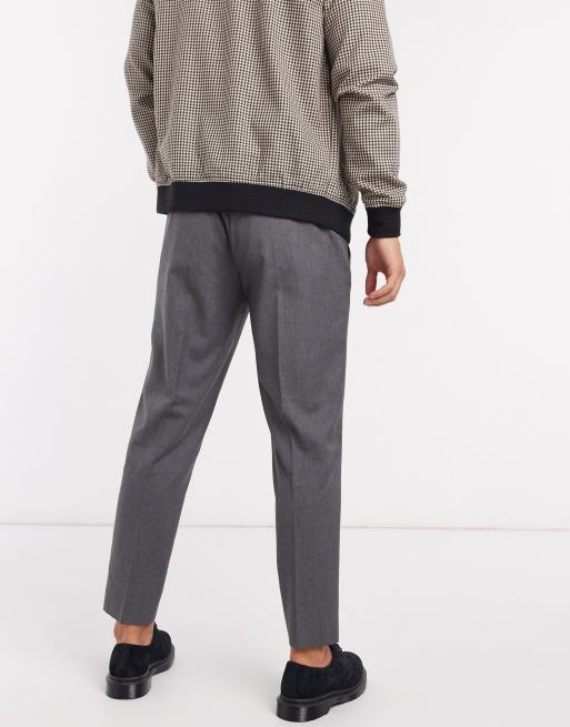 Selected Homme slim fit cropped smart pants with drawstring waist in gray