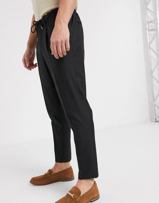 Slim Fit Crop Slacks - Black - Men