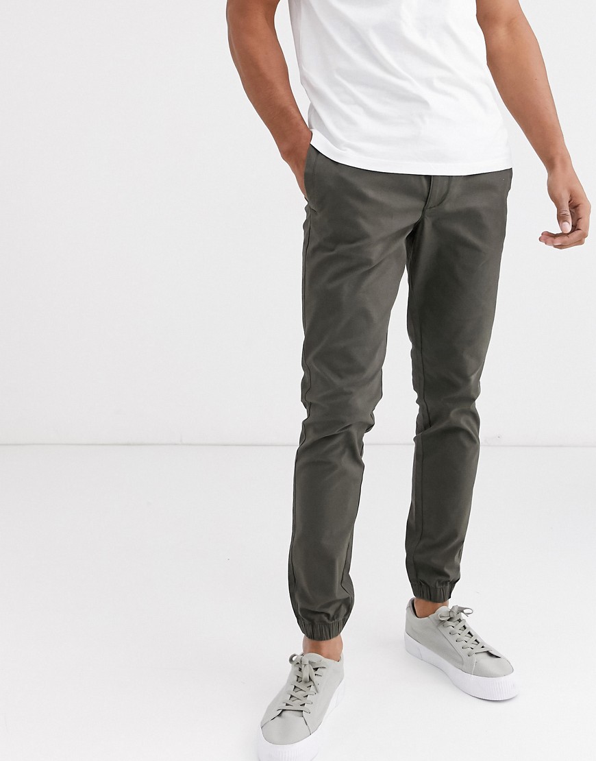 Selected Homme slim fit cuff bottom drawstring chino trousers in green