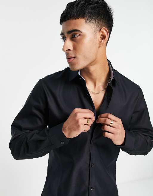 Selected Homme slim fit easy iron smart shirt in black ASOS