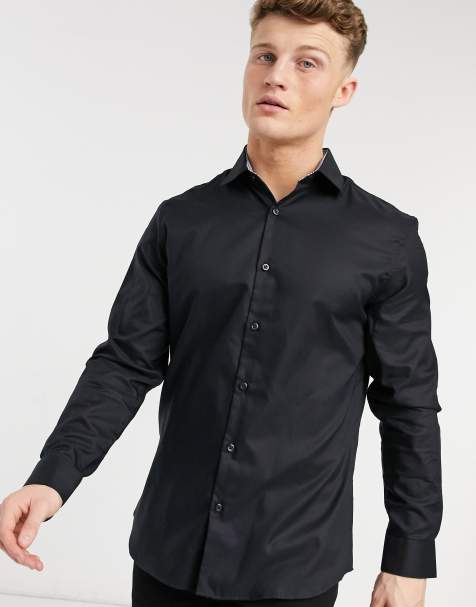 Selected Homme slim fit easy iron smart shirt in black - view 1