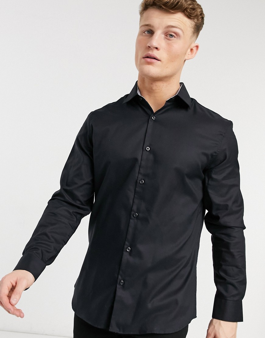 Selected Homme slim fit easy iron smart shirt in black