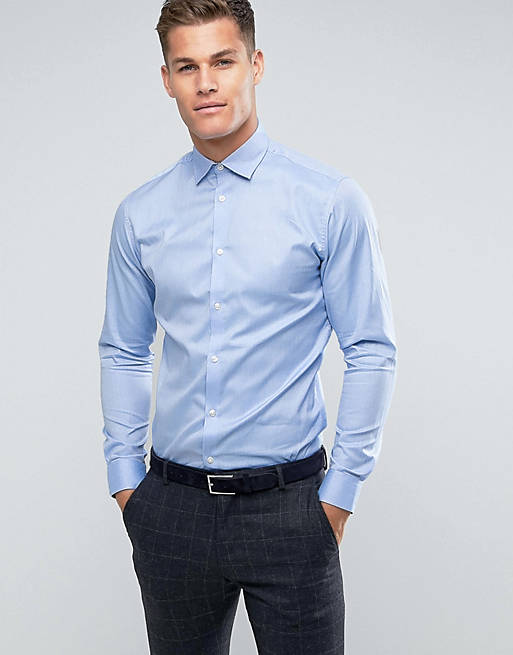 Selected Homme slim fit easy iron smart shirt in light blue 