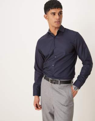 Selected Homme slim fit easy iron smart shirt in navy - ASOS Price Checker