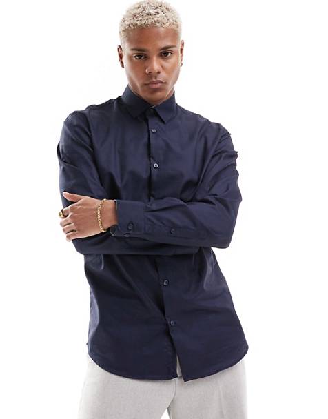 ASOS Synthetic 90s Overszied Viscose Shirt in Navy Mens Clothing Shirts Formal shirts for Men Blue 