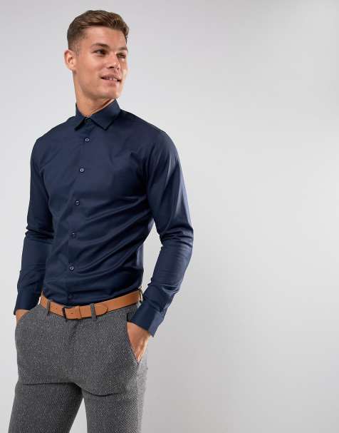 Selected Homme slim fit easy iron smart shirt in navy - view 1
