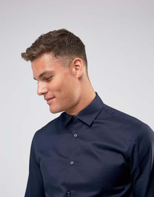 Selected Homme slim fit easy iron smart shirt in navy