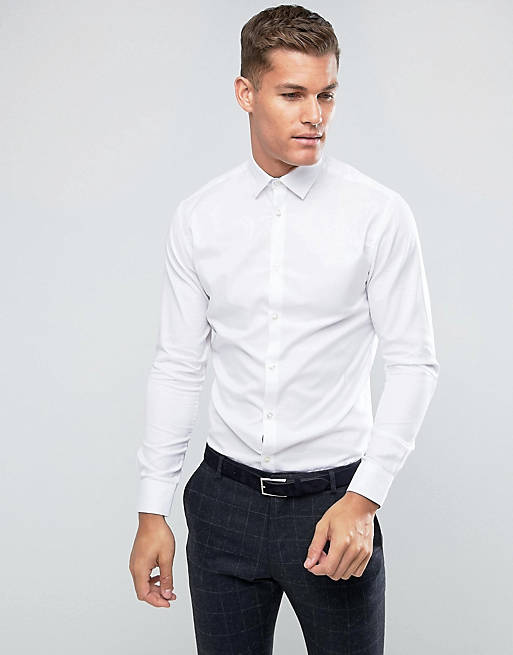 Selected Homme slim fit easy iron smart shirt in white