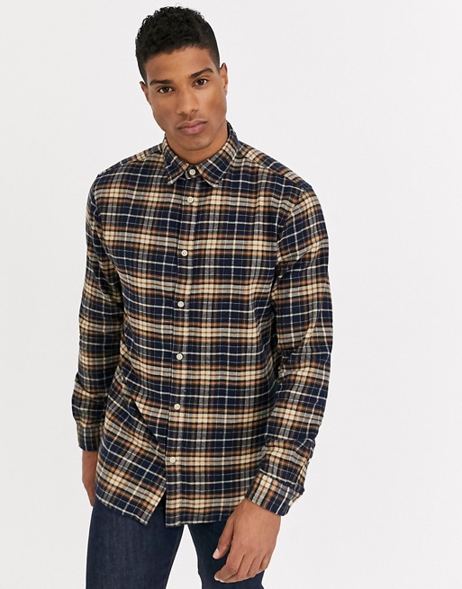 Selected Homme slim fit flannel check shirt in navy