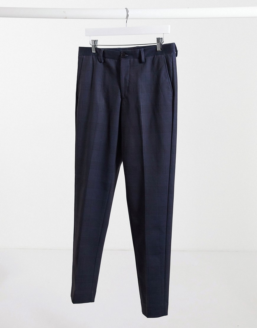 Selected Homme - Slim-fit geruite broek in marineblauw