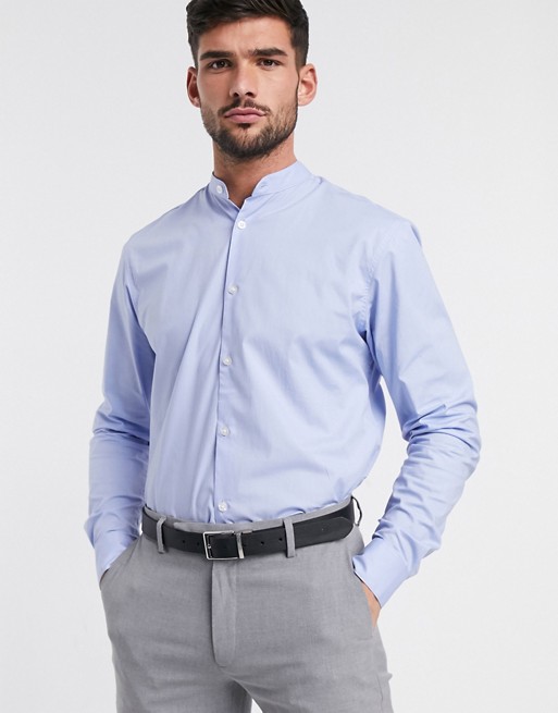 Selected Homme slim fit grandad collar smart shirt in light blue