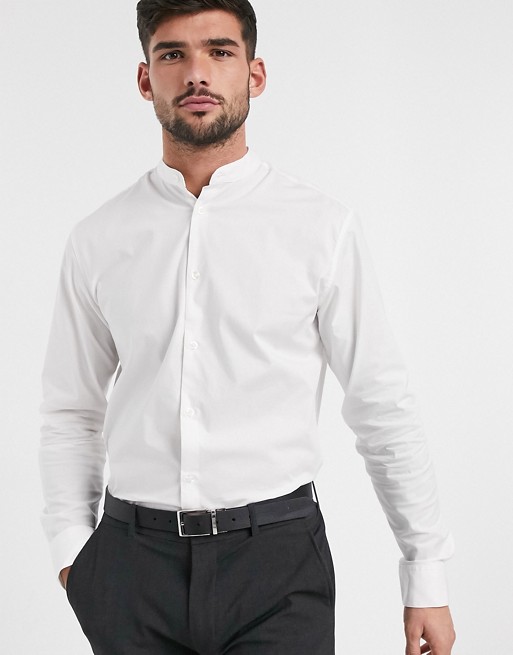 Selected Homme slim fit grandad collar smart shirt in white