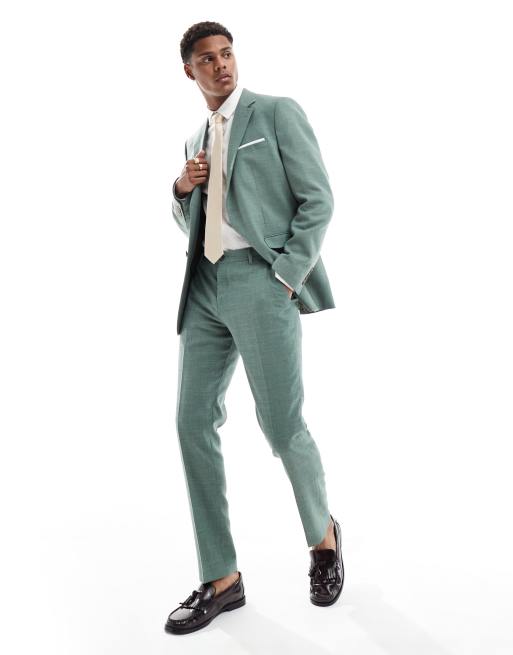 Selected Homme - Slim Fit-habitbukser i grøn hørblanding