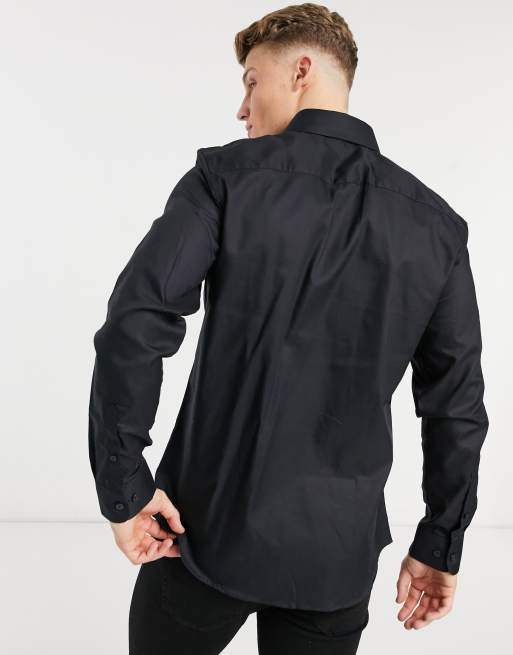 Selected Homme - Slim-fit kreukvrij net overhem in zwart, 2 van 4