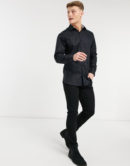 Selected Homme - Slim-fit kreukvrij net overhem in zwart, 4 van 4