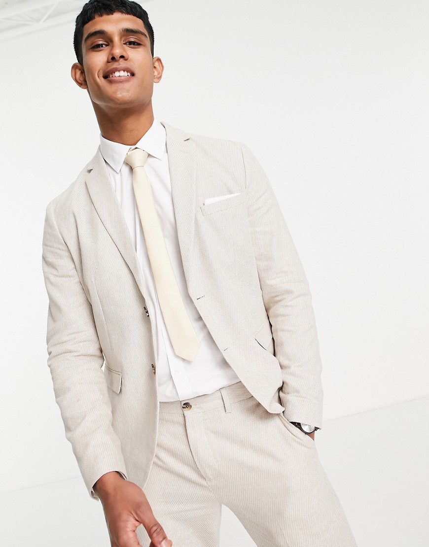 Selected Homme slim fit linen blend suit jacket in beige-Neutral