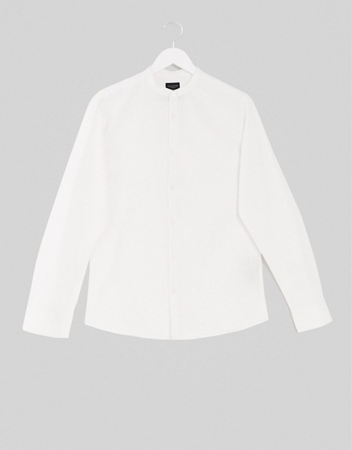 Selected Homme slim fit linen mix shirt with grandad collar in white