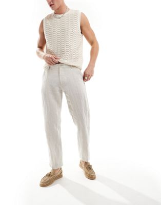 slim fit linen mix suit pants in beige-Neutral