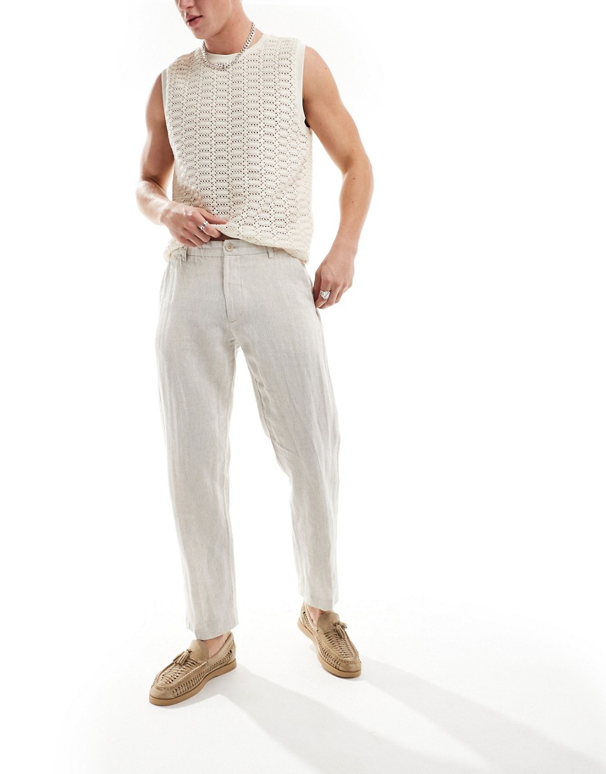 Selected Homme slim fit linen mix suit trouser in beige-Neutral