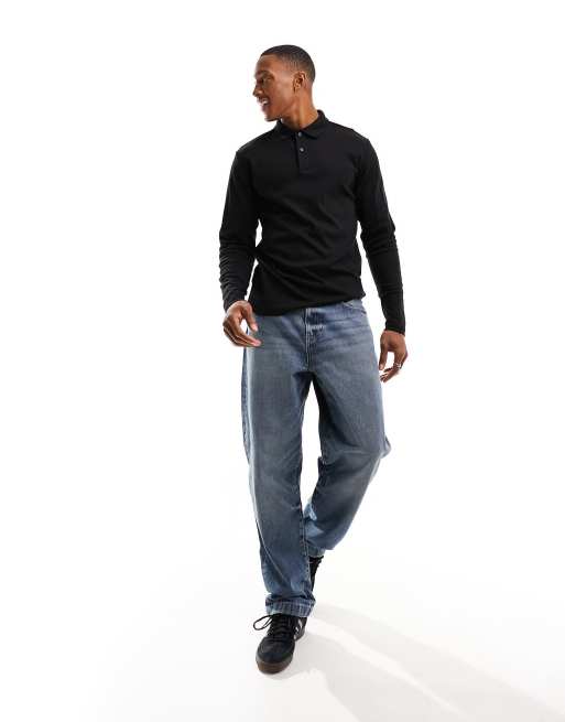 Selected Homme slim fit long sleeve polo in black 