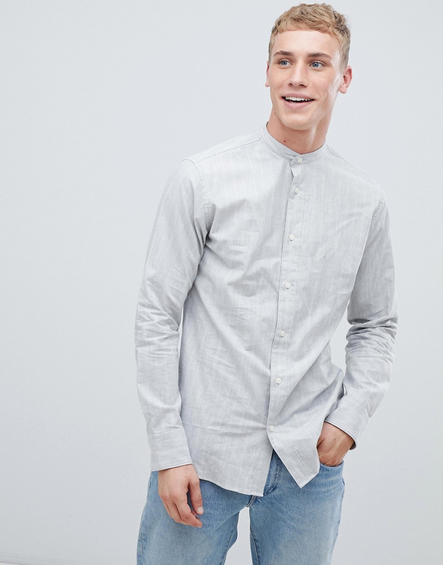 Selected Homme – Slim fit-skjorta med kinakrage och diskreta ränder-Grå