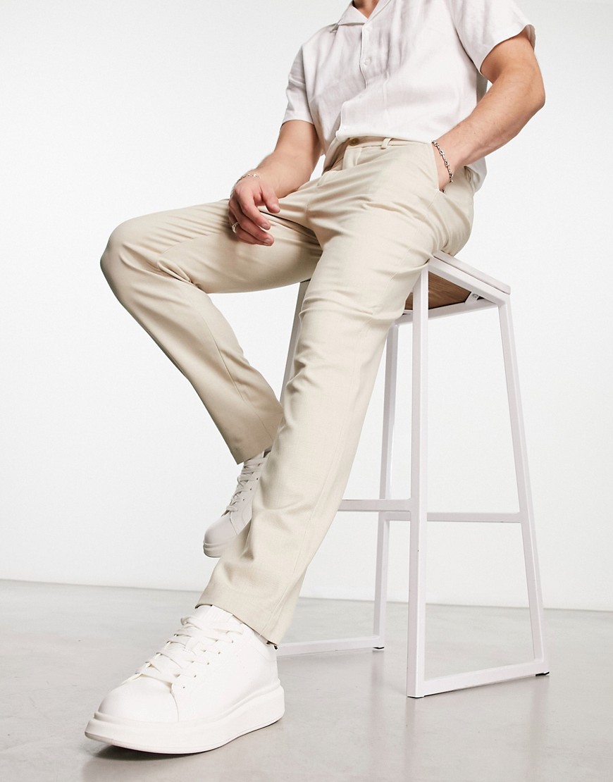 Selected Homme slim fit smart pants in beige-Neutral