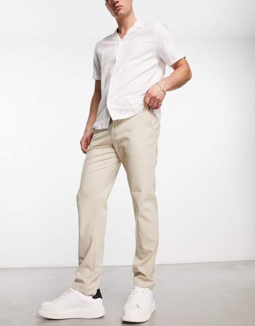 Buy Men Cream Solid Slim Fit Trousers Online - 771794