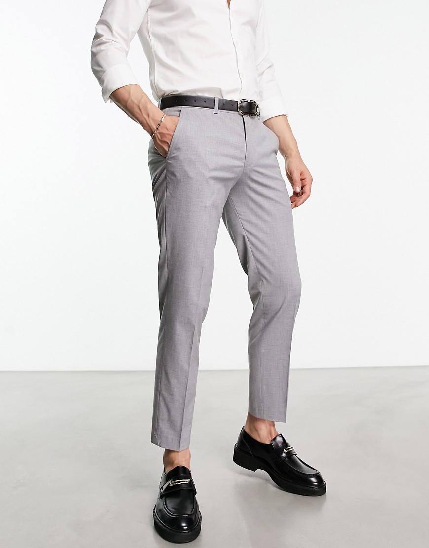 Selected Homme Cotton Blend Slim Fit Smart Pants In Gray - Lgray
