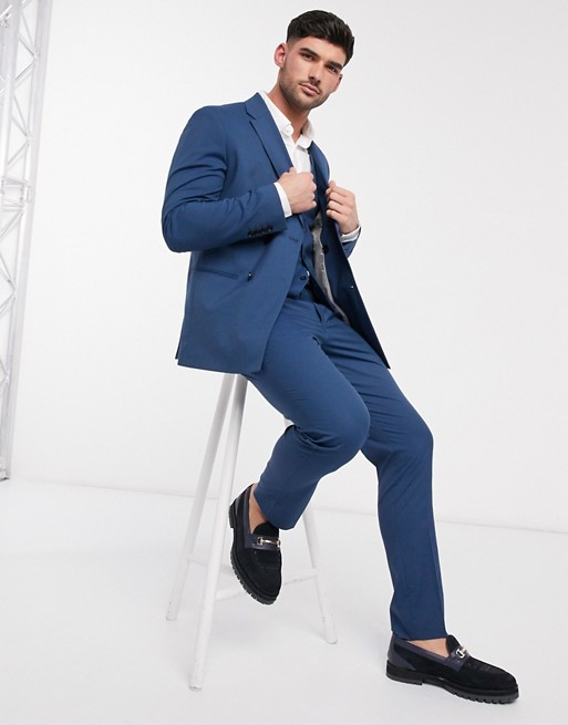 Selected Homme slim fit stretch double breasted suit jacket in blue