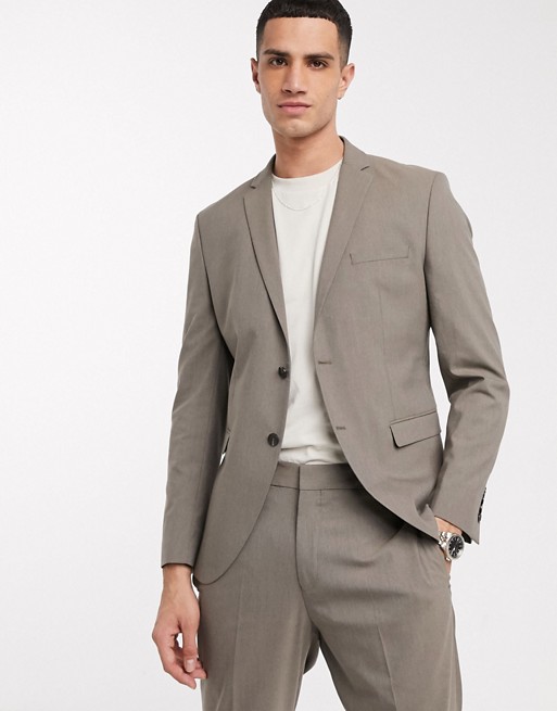 Selected Homme slim fit stretch suit jacket in taupe