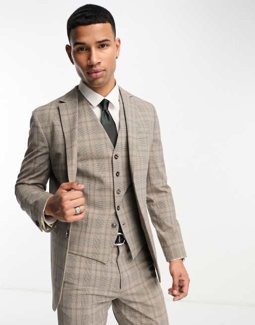 Selected Homme slim fit suit jacket in beige check | ASOS