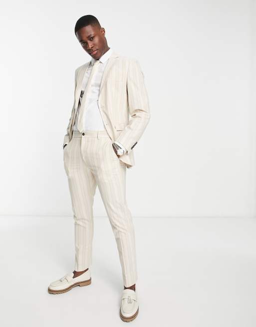 Beige Jacket with White Trousers and Sneakers