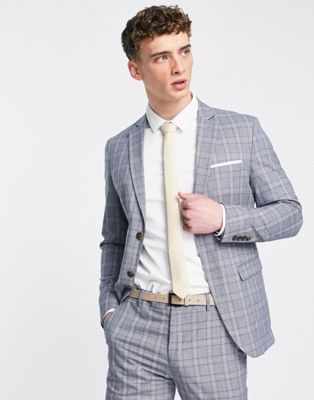 Shop Selected Homme Slim Fit Suit Jacket In Blue Check