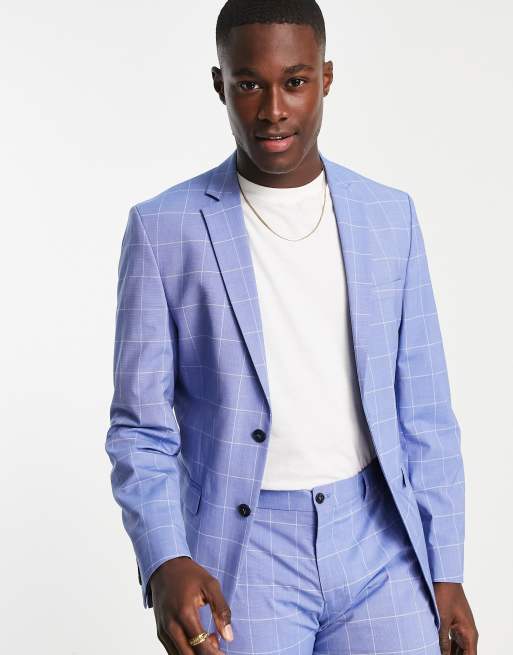 Light blue on sale plaid suit jacket