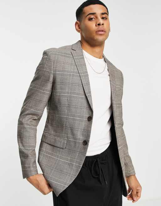 Selected Homme slim fit suit jacket in brown check ASOS