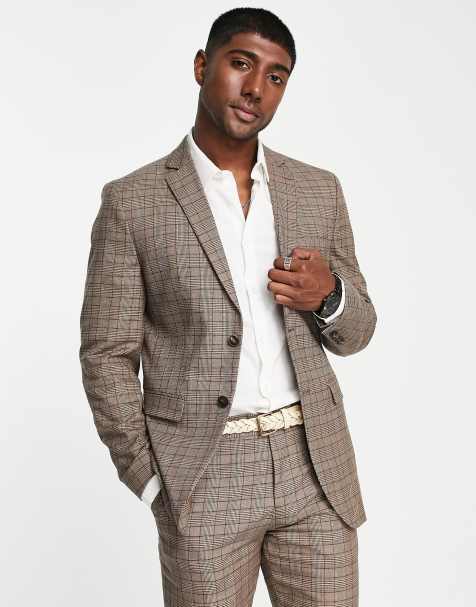 Selected Homme slim fit suit jacket in brown check  - view 1