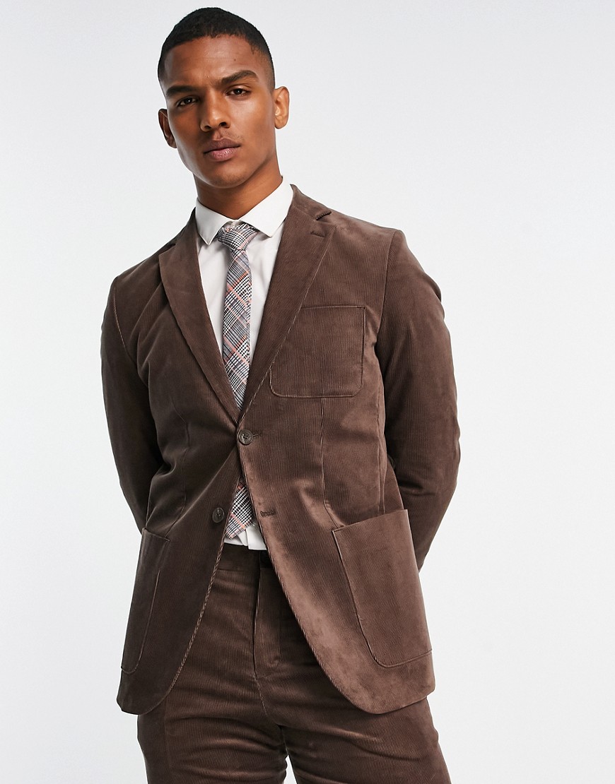 Selected Homme slim fit suit jacket in brown cord
