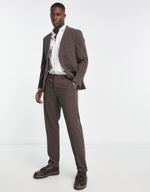 Selected Homme slim fit suit jacket in brown mini check