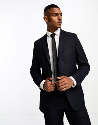 Selected Homme slim fit suit jacket in dark blue tonal check