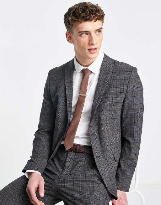 Slim Fit Checkered Grey Suit Blazer