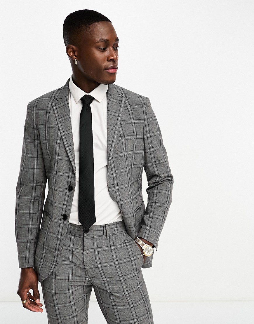 Selected Homme Slim Fit Suit Jacket In Dark Gray Check