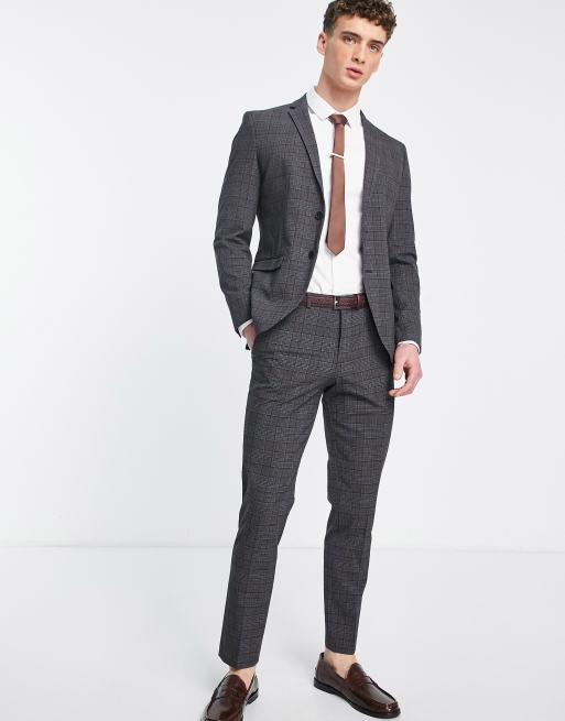 Selected Homme slim fit suit jacket in dark grey check