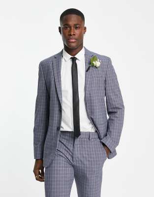 Selected Homme Slim Fit Suit Jacket In Gray Blue Check