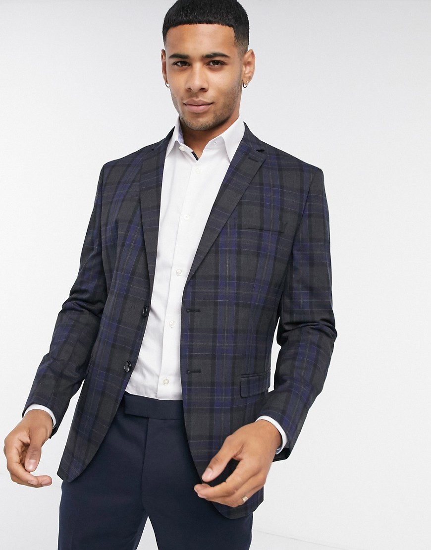 Selected Homme Slim Fit Suit Jacket In Gray Check-Grey