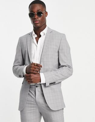 Selected Homme slim fit suit jacket in grey check  - ASOS Price Checker