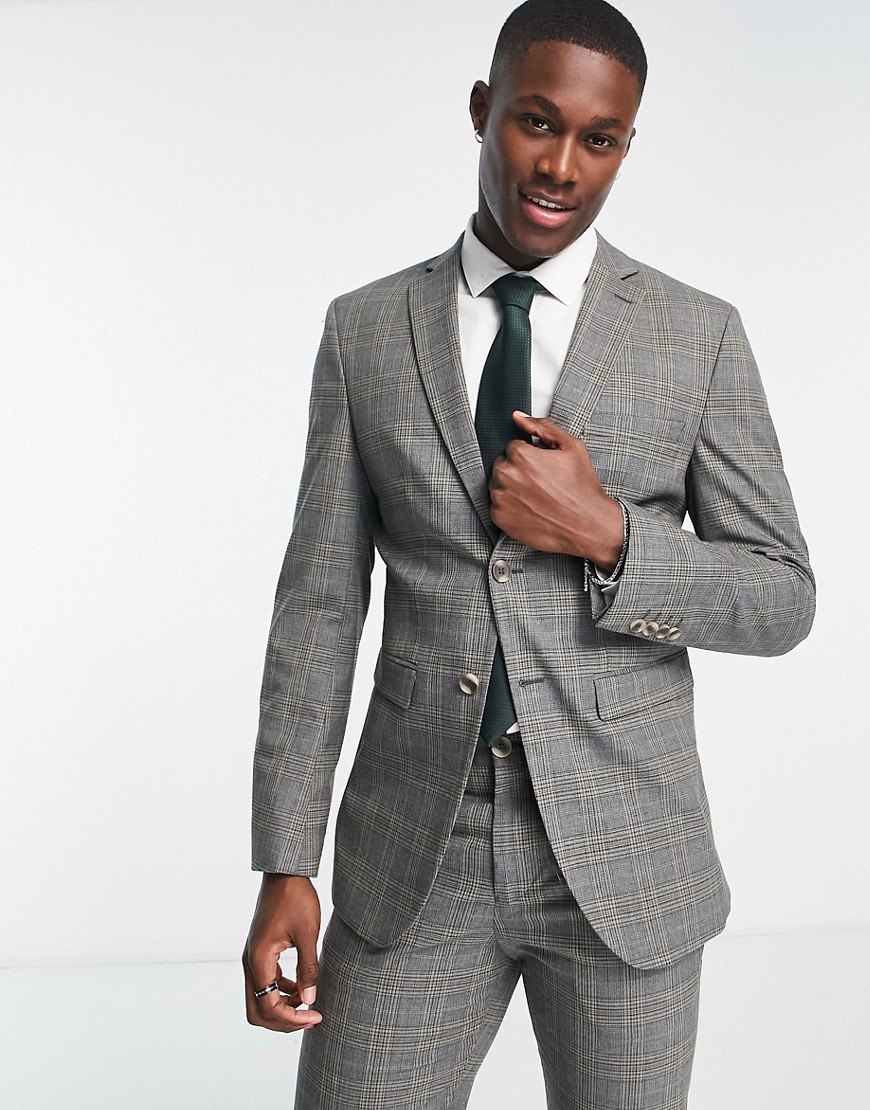 Selected Homme slim fit suit jacket in grey check